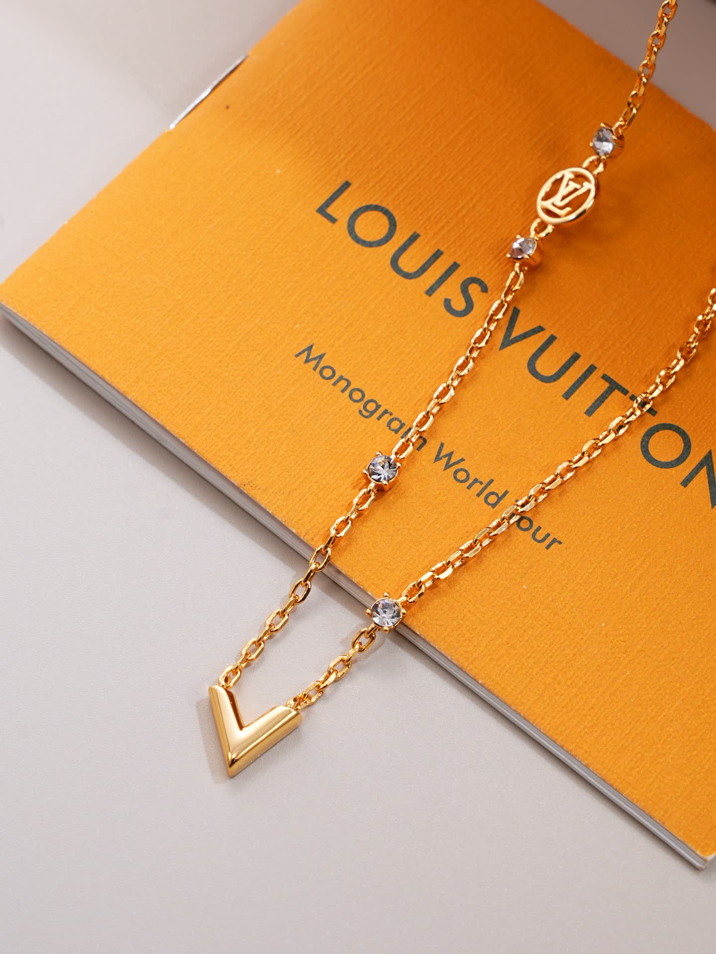 Louis Vuitton Gold Tone Diamond Necklace